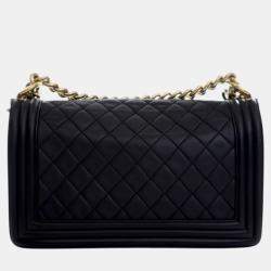 Pre Owned Chanel Black Old Medium Quilted Lambskin Boy Flap