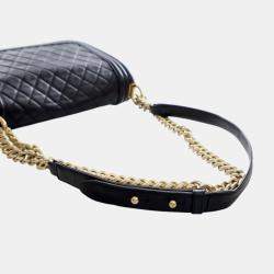 Pre Owned Chanel Black Old Medium Quilted Lambskin Boy Flap