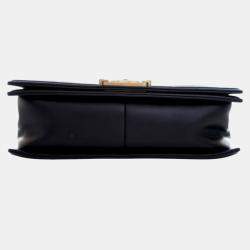 Pre Owned Chanel Black Old Medium Quilted Lambskin Boy Flap