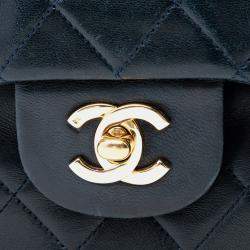Pre Owned Chanel Blue Medium Classic Lambskin Double Flap