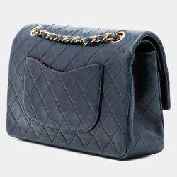 Pre Owned Chanel Blue Medium Classic Lambskin Double Flap