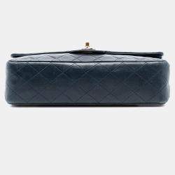 Pre Owned Chanel Blue Medium Classic Lambskin Double Flap