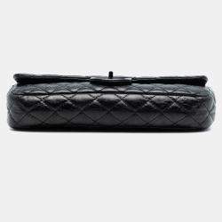 Pre Owned Chanel Black Quilted Glazed Calfskin Reissue 2.55 Clutch with Chain