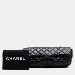 Pre Owned Chanel Black Quilted Glazed Calfskin Reissue 2.55 Clutch with Chain