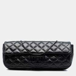 Pre Owned Chanel Black Quilted Glazed Calfskin Reissue 2.55 Clutch with Chain