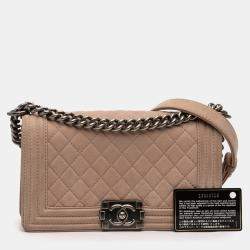 Pre Owned Chanel Brown Old Medium Quilted Caviar Boy Flap