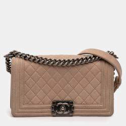Pre Owned Chanel Brown Old Medium Quilted Caviar Boy Flap