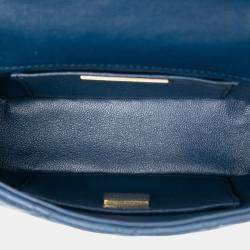 Pre Owned Chanel Blue Mini Quilted Lambskin CC Crystal Full Flap