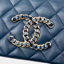 Pre Owned Chanel Blue Mini Quilted Lambskin CC Crystal Full Flap
