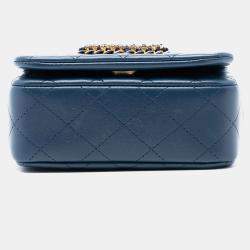 Pre Owned Chanel Blue Mini Quilted Lambskin CC Crystal Full Flap