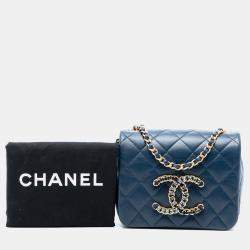 Pre Owned Chanel Blue Mini Quilted Lambskin CC Crystal Full Flap