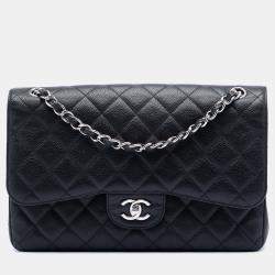 Pre Owned Chanel Black Jumbo Classic Caviar Double Flap
