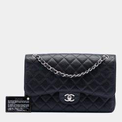 Pre Owned Chanel Black Jumbo Classic Caviar Double Flap