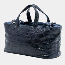 Pre Owned Chanel Blue CC Quilted Glazed Calfskin Portobello Tote