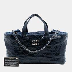Pre Owned Chanel Blue CC Quilted Glazed Calfskin Portobello Tote