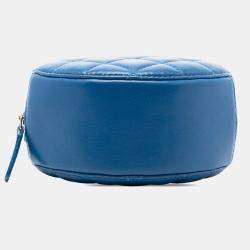 Pre Owned Chanel Blue CC Quilted Lambskin Pearl Crush Round Clutch with Chain