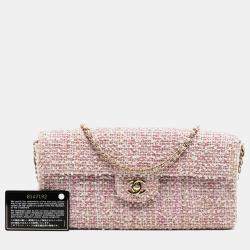 Pre Owned Chanel Pink CC Tweed East West Flap