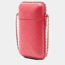 Pre Owned Chanel Red CC Quilted Lambskin Chain Around Phone Holder