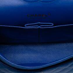 Pre Owned Chanel Blue Medium Classic Satin Double Flap