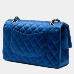 Pre Owned Chanel Blue Medium Classic Satin Double Flap