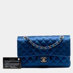 Pre Owned Chanel Blue Medium Classic Satin Double Flap