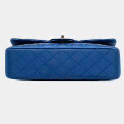 Pre Owned Chanel Blue Medium Classic Satin Double Flap