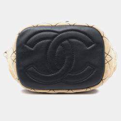 Pre Owned Chanel Black Brown CC Suede Wild Stitch Bucket Bag