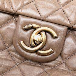Pre Owned Chanel Brown Large Glazed Calfskin Castle Rock Top Handle Flap