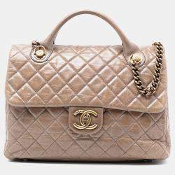 مملوكة مسبقًا Chanel Brown Large Glazed Calfskin Castle Rock Top Handle Flap