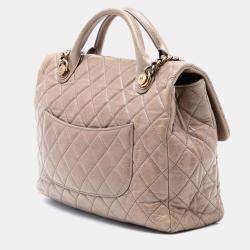 Pre Owned Chanel Brown Large Glazed Calfskin Castle Rock Top Handle Flap