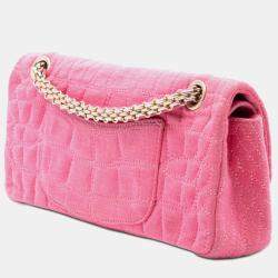 Pre Owned Chanel Pink Croc Quilted Jersey Reissue 2.55 East West Double Flap