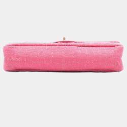 Pre Owned Chanel Pink Croc Quilted Jersey Reissue 2.55 East West Double Flap