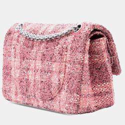 Pre Owned Chanel Pink Quilted Tweed Reissue 2.55 Double Flap 225