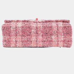 Pre Owned Chanel Pink Quilted Tweed Reissue 2.55 Double Flap 225