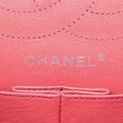 Pre Owned Chanel Pink Quilted Tweed Reissue 2.55 Double Flap 225