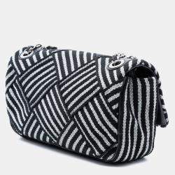 Pre Owned Chanel Black Silver CC Canvas Stripe Flap