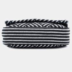 Pre Owned Chanel Black Silver CC Canvas Stripe Flap
