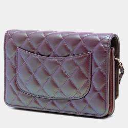 Pre Owned Chanel Purple CC Quilted Iridescent Lambskin Wallet on Chain