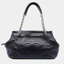 Pre Owned Chanel Black CC Caviar Tuck Tote