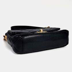 Pre Owned Chanel Black Leather Caviar Double Chain Crossbody Bag