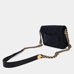 Pre Owned Chanel Black Leather Caviar Double Chain Crossbody Bag