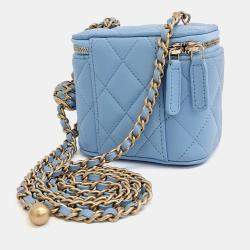 مملوكة مسبقًا Chanel Blue Leather Golden Ball Mini Vanity Crossbody Bag