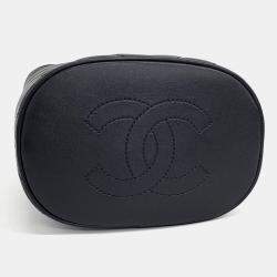 Pre Owned Chanel Black Leather Chevron Bucket Bag