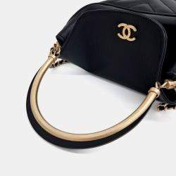 Pre Owned Chanel Black Leather Chevron Bucket Bag