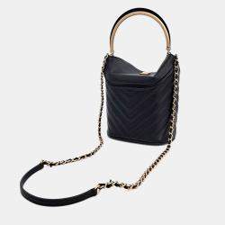 Pre Owned Chanel Black Leather Chevron Bucket Bag