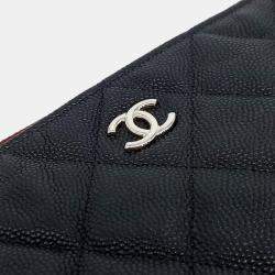 Pre Owned Chanel Black Leather Caviar Clutch New Medium