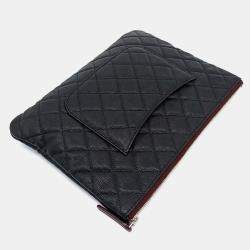 Pre Owned Chanel Black Leather Caviar Clutch New Medium