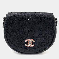 Pre Owned Chanel Black Leather Caviar Perforated Crossbody Bag