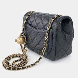Pre Owned Chanel Black Leather Golden Ball Petit Sac Crossbody Bag