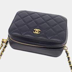 Pre Owned Chanel Black Leather Golden Ball Mini Camera Bag